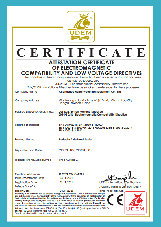 axle load scale certificate
